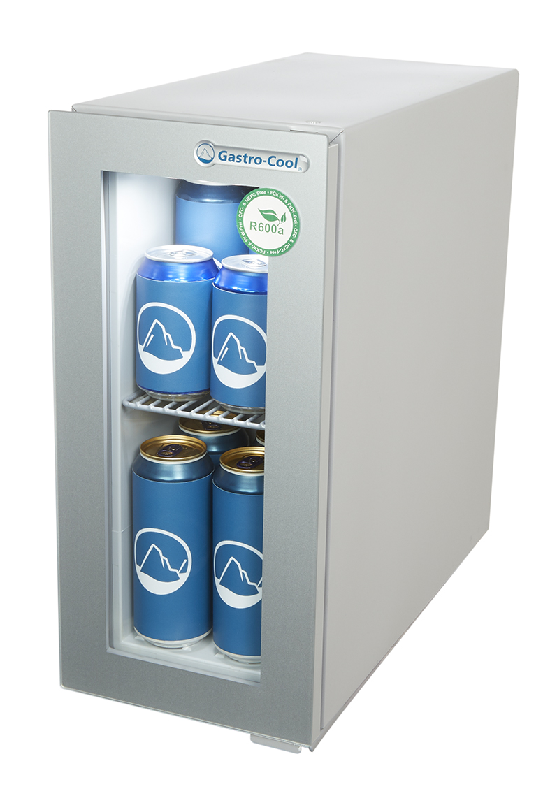 Gastro-Cool - Extra small and slim Beverage Cooler with glass door - silver - GCGD8 - laterally filled