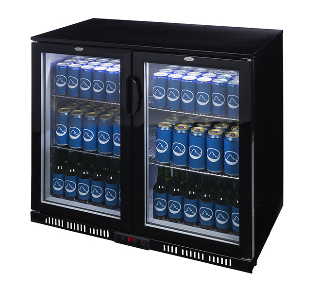 Gastro-Cool Bottle Cooler with glass door - black - hinged door - self-closing - GCUC200 Side full