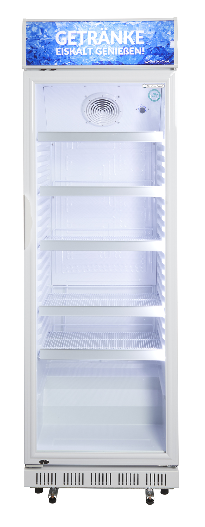 Gastro-Cool - Glass Door Cooler with advertising display - white - GCDC400 - front view empty