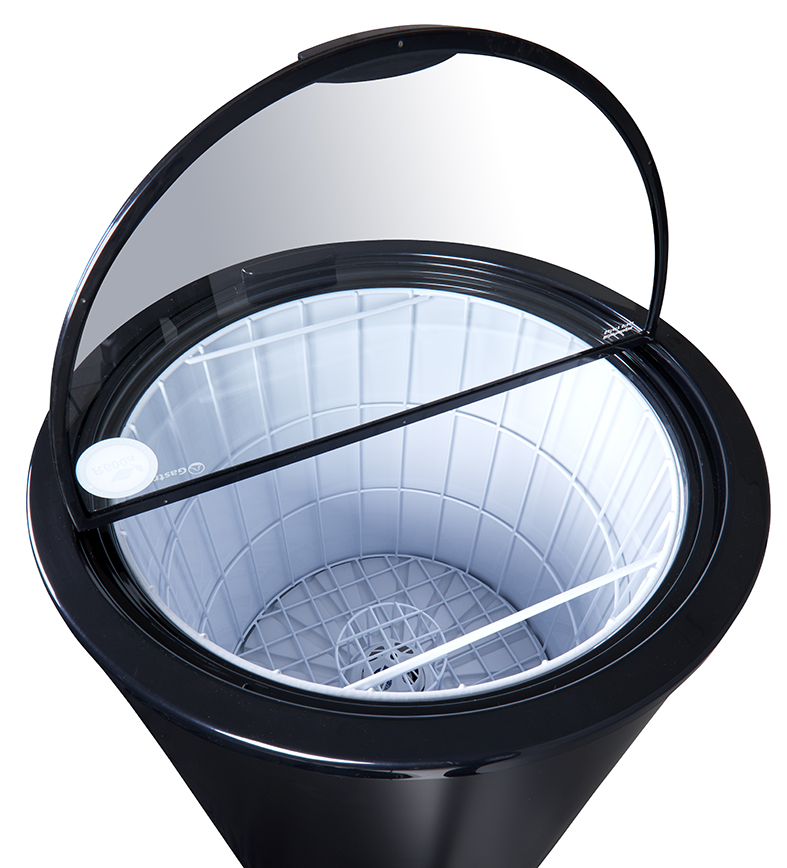 Gastro-Cool - Can Cooler for festivals and events - 4 wheels for easy moving - black - glass lid - GCPT85 - view from above