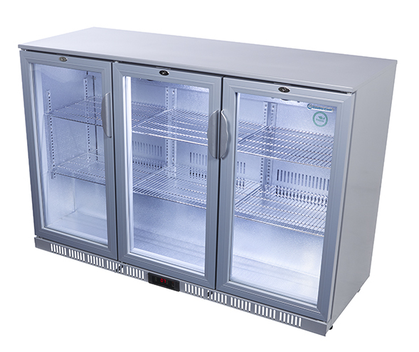 Gastro-Cool - Glass Door Cooler - back bar cooler - 3 sliding doors - self-closing - silver - GCUC300 - side view empty