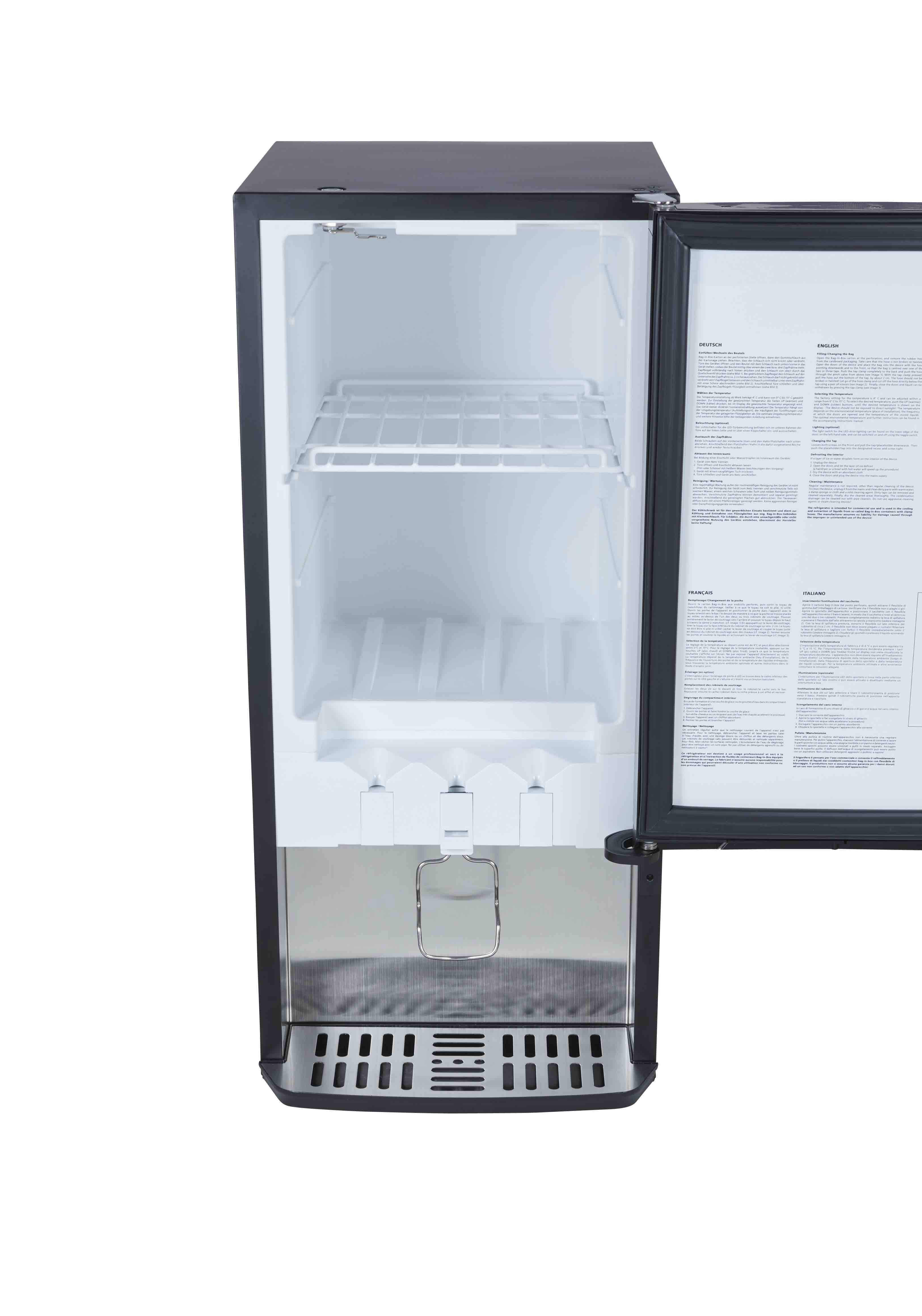 Gastro-Cool - Bag-in-Box Dispenser Cooler - for hotel and gastronomy settings - GCBIB20 front view interior shelf