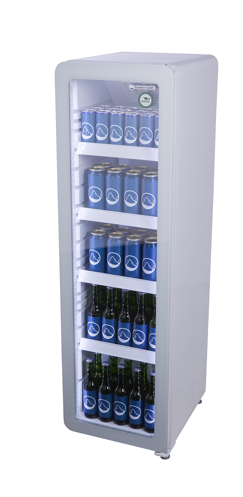 Slimline Bottle Cooler - retro look - vintage - glass door - white - GCGD135 - Sideview stocked