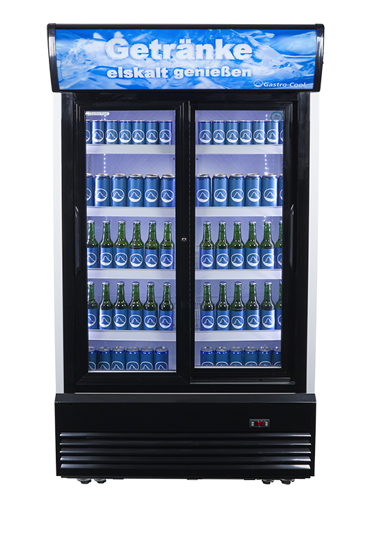 Gastro-Cool - Bottle Cooler - extra large - black - sliding door - GCDC800SD - front view filled