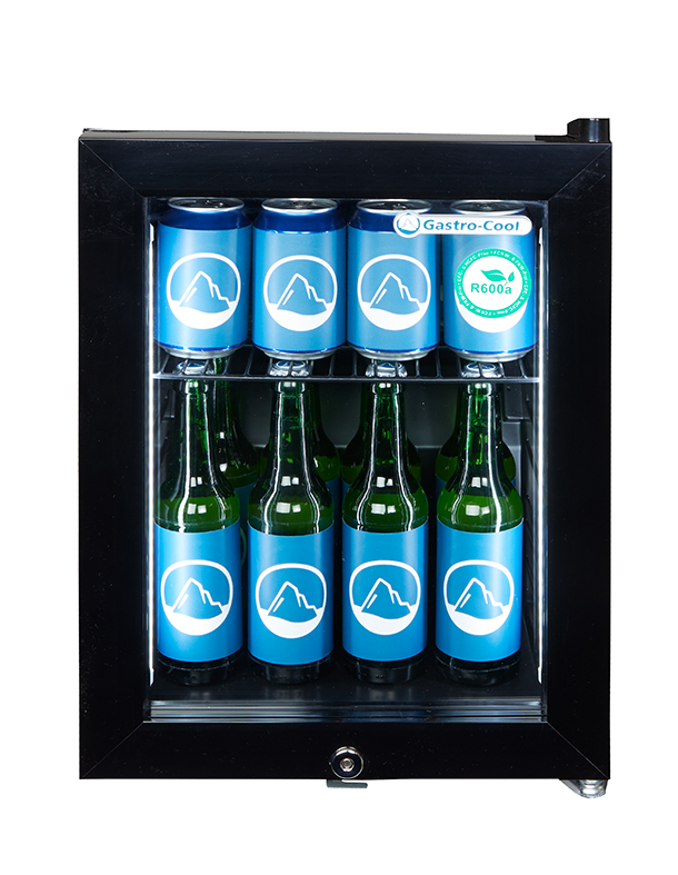 Gastro-Cool - Back Bar Cooler - mini - for POS advertising - black/white - LED - GCKW25 - front view filled