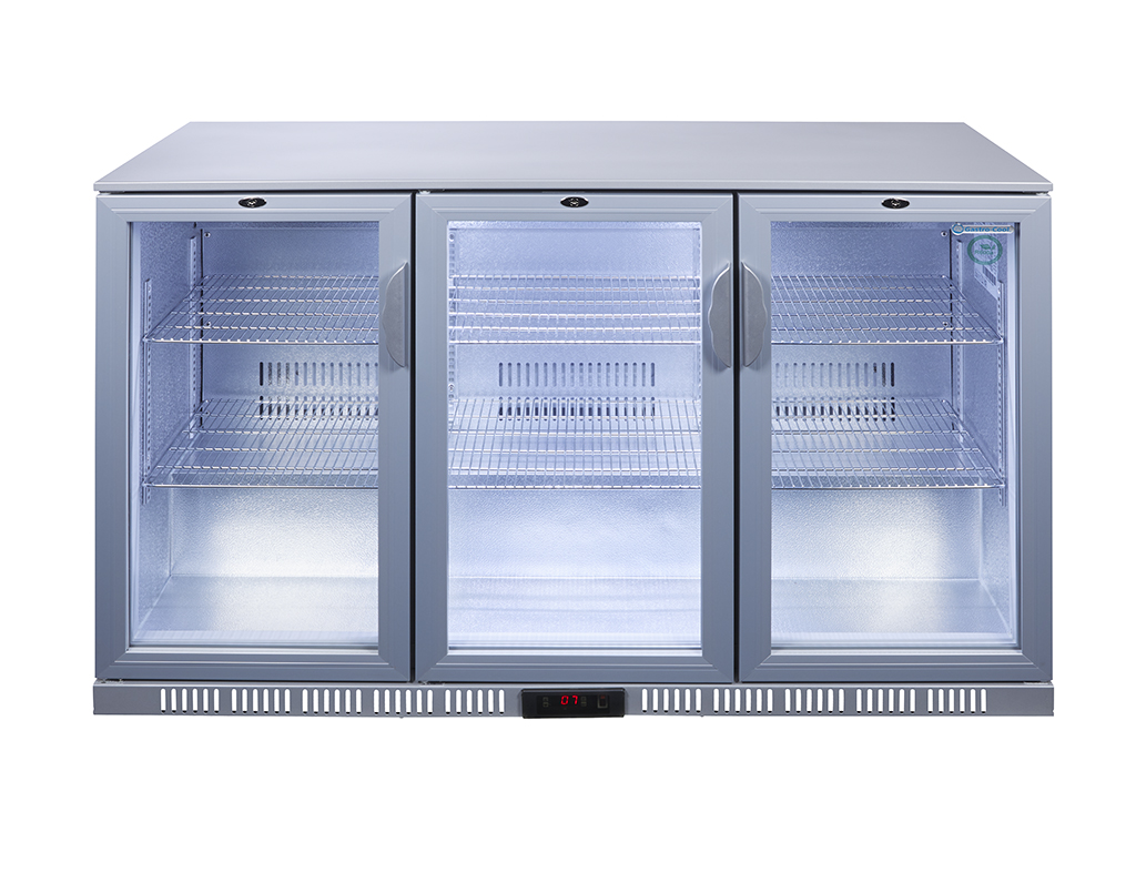 Gasro-Cool - Glass Door Cooler - back bar cooler - 3 sliding doors - self-closing - silver - GCUC300 - front view empty