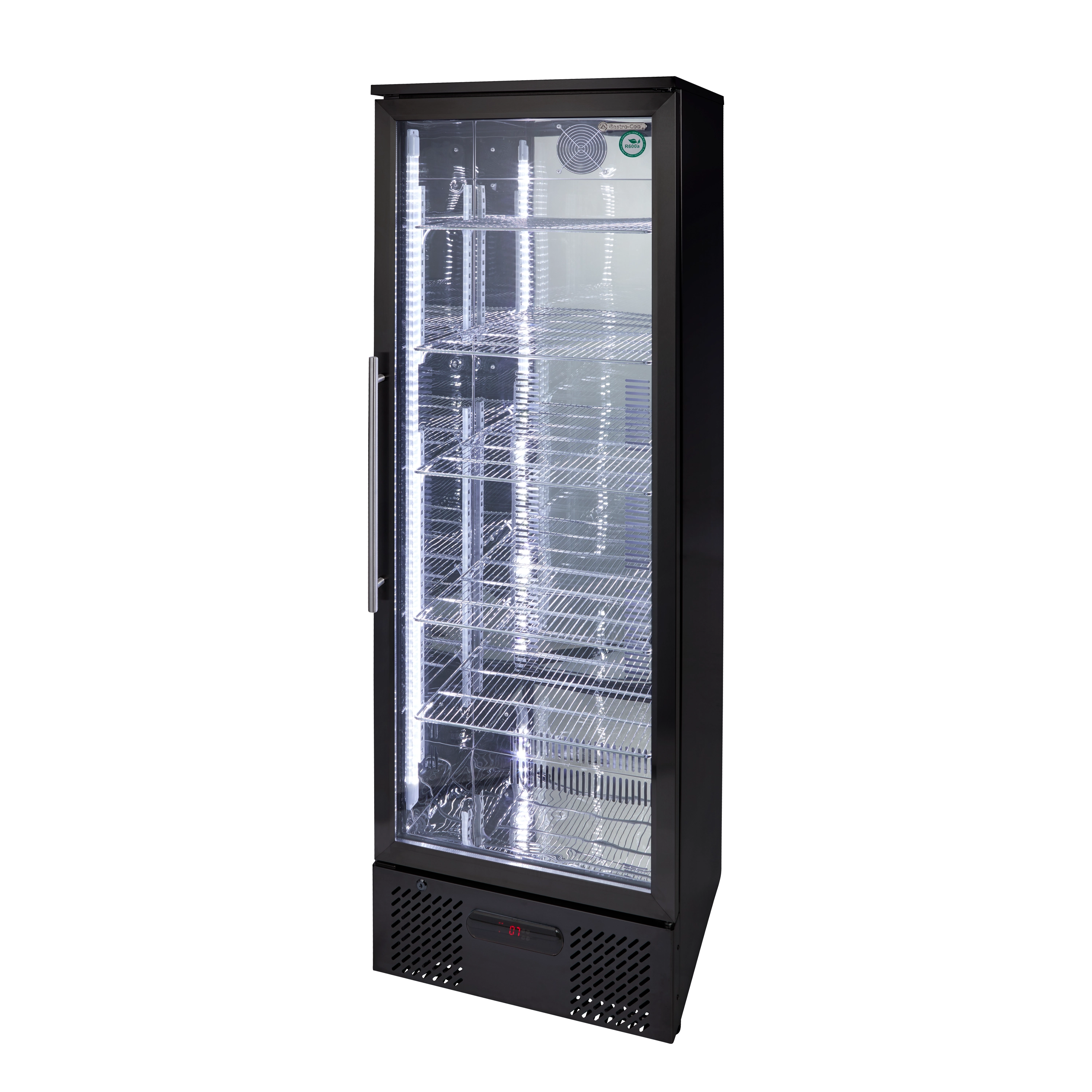 Gastro-Cool - black cooler with glass door - fan-assisted - large - GCGD300 - Sideview empty