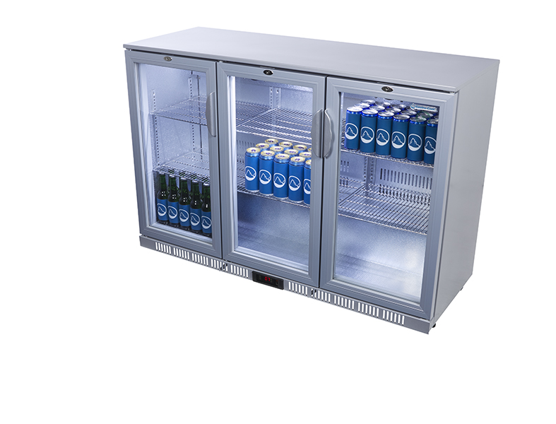 Gastro-Cool - Glass Door Cooler - back bar cooler - 3 sliding doors - self-closing - silver - GCUC300