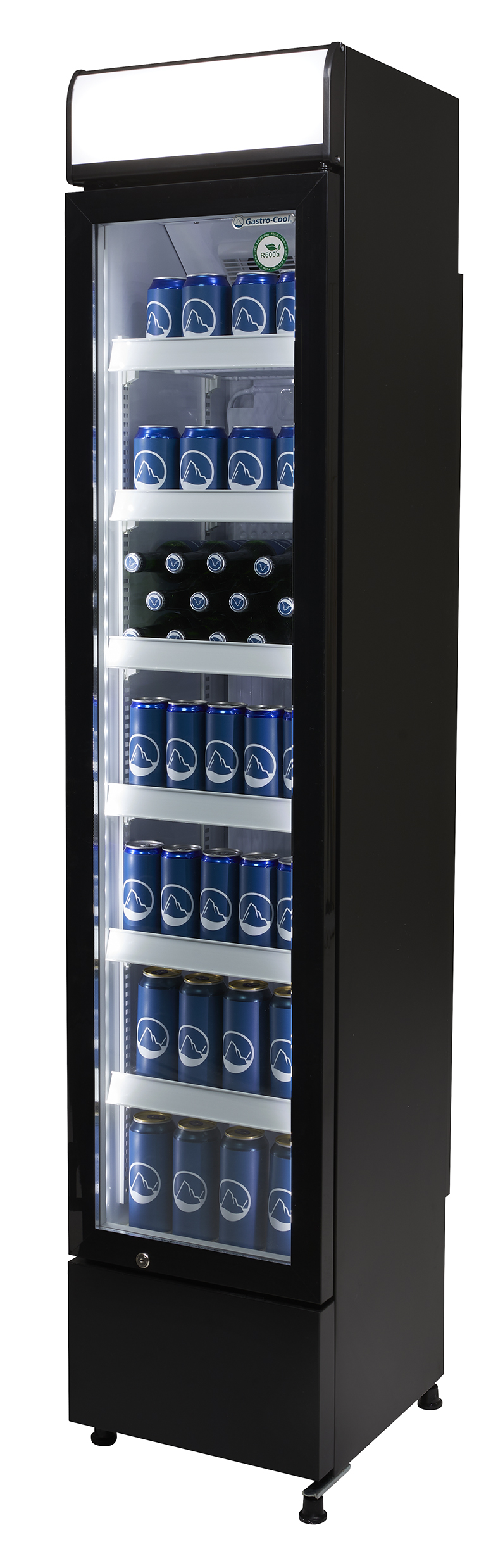 Gastro-Cool - Bottle Cooler - slim - advertising - black/white - LED - GCDC130 - laterally filled