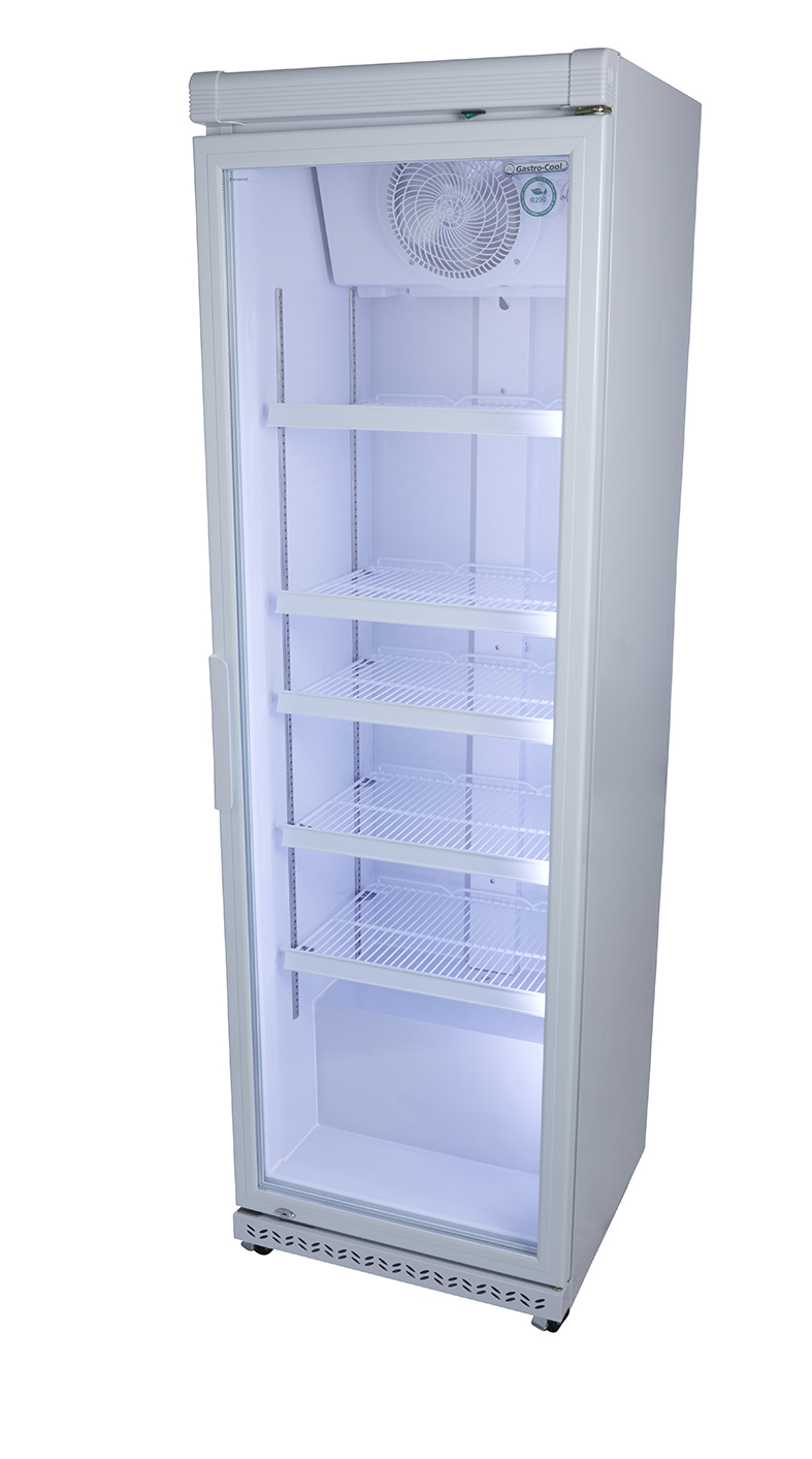 Gastro-Cool - Bottle Cooler, fan-assisted - glass door - white - GCGD400 - side view empty