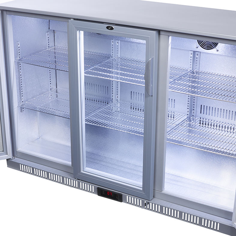 Gastro-Cool - Glass Door Cooler - back bar cooler - 3 sliding doors - self-closing - silver - GCUC300