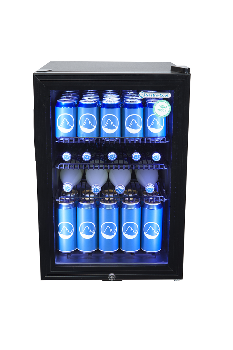 Gastro-Cool - Bottle Cooler with glass door - black - high-performance LED - GCKW65 - front view filled