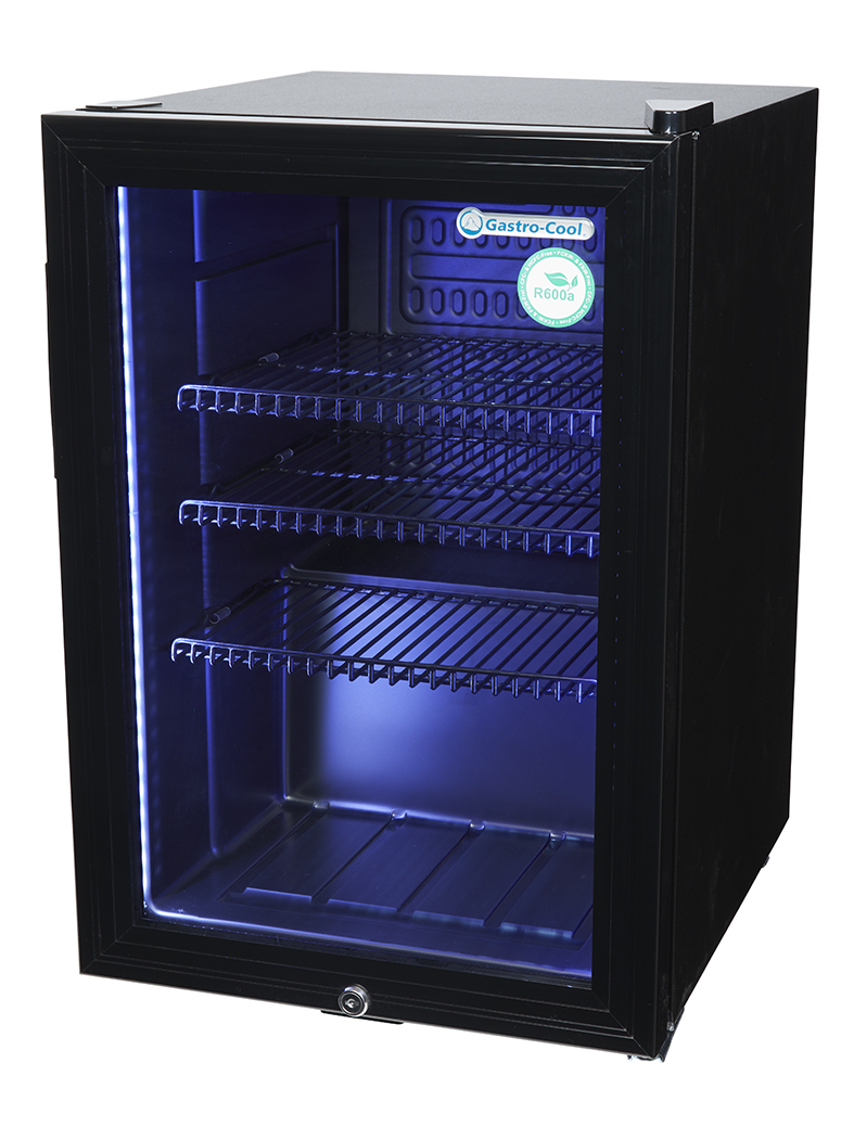 Gastro-Cool - Bottle Cooler with glass door - black - high-performance LED - GCKW65 - laterally empty