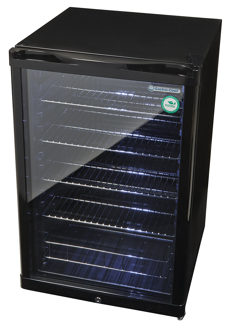 Gastro-Cool Glass Door Cooler for bottles - black - GCGD155 Side empty