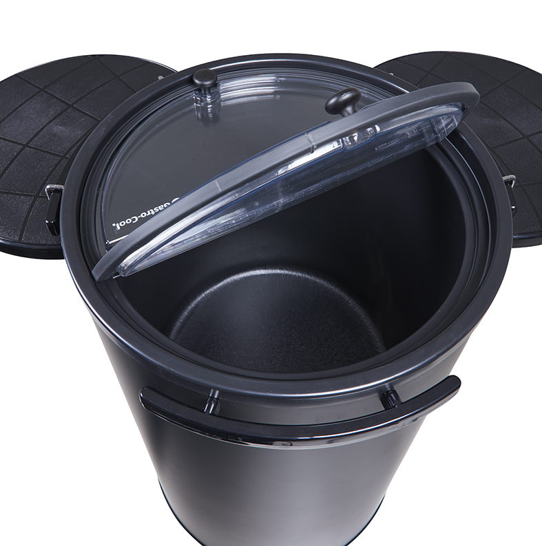 Cooler, round with wheels - display cooler - black - GCPT45 - Topview Trays lid open