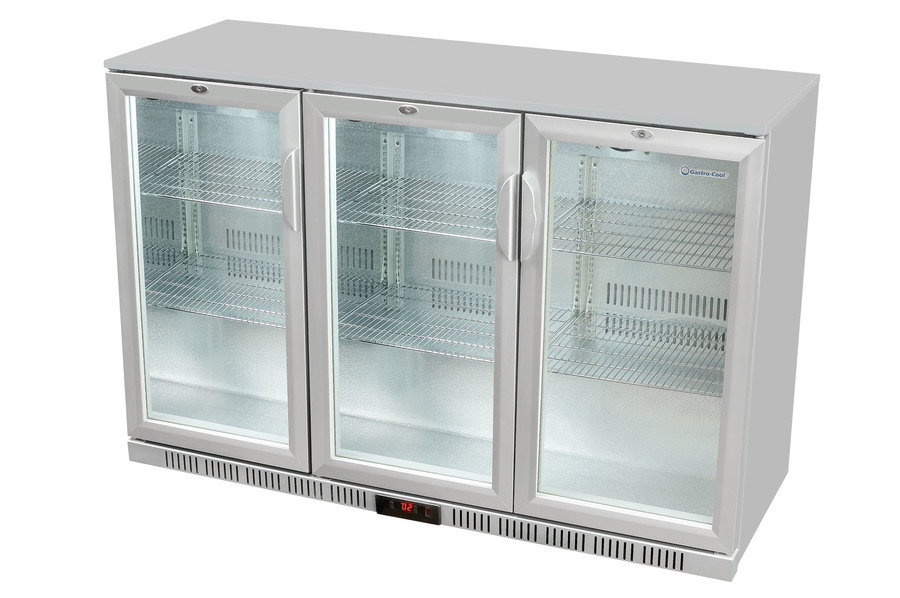 Gastro-Cool - Glass Door Cooler - back bar cooler - 3 sliding doors - self-closing - silver - GCUC300 - side view empty