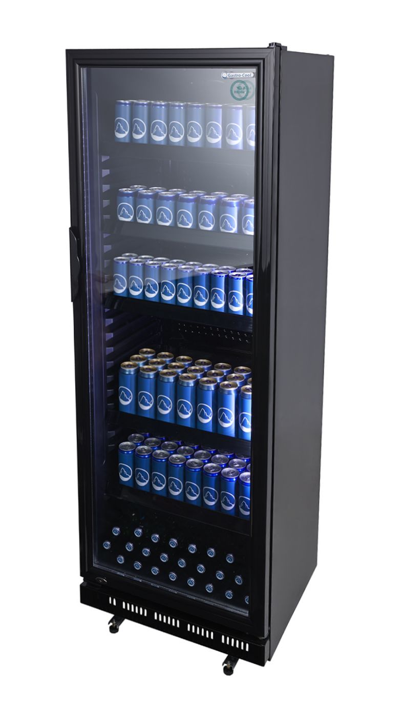 Gastro-Cool - Glass Door Cooler - black - self-closing door - 360 litres volume - side view filled