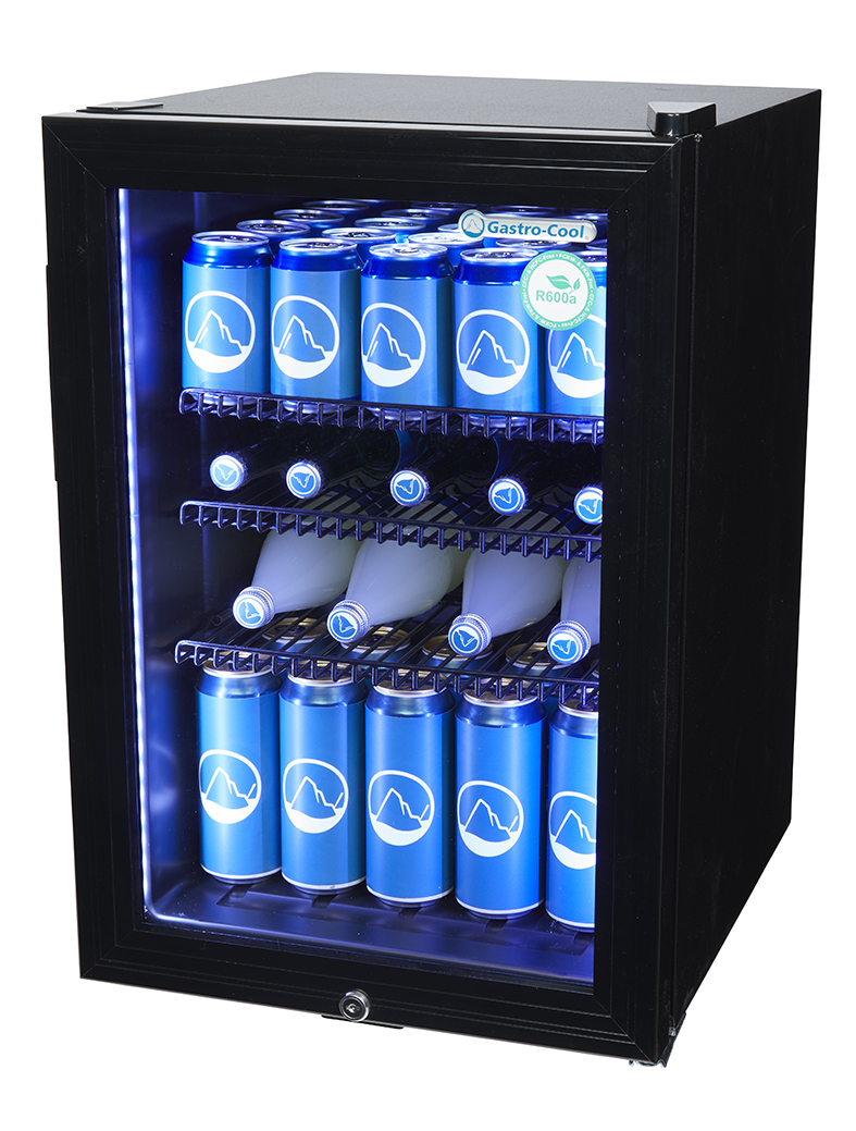 Gastro-Cool - Bottle Cooler with glass door - black - high-performance LED - GCKW65 - laterally filled