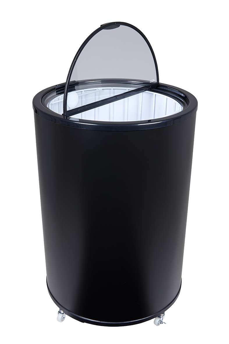 Gastro-Cool - Can Cooler for festivals and events - 4 wheels for easy moving - black - glass lid - GCPT85 - open lid